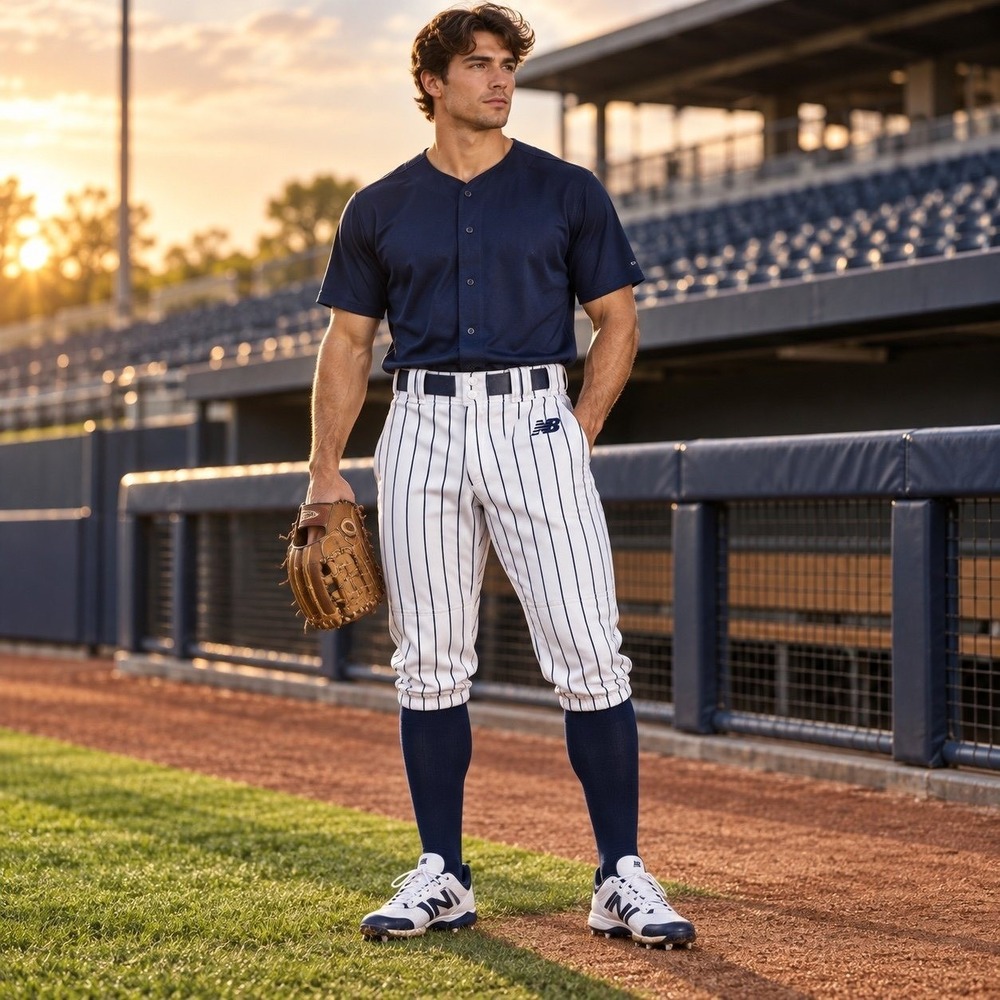 New Balance Team Issue Baseball Knicker Pants Adult S White Navy Pinstripe
